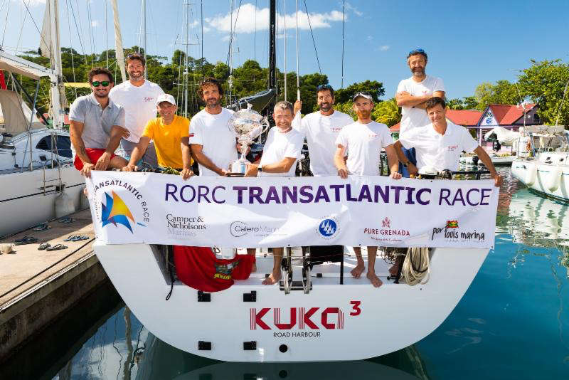 Kuka3 lift the RORC Transatlantic Race Trophy