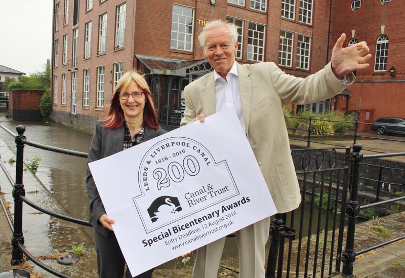Canal & River Trust North West Waterway manager Chantelle Seaborn and partnership chairman Bob Pointing launching the Leeds & Liverpool Canal special Bicentenary Awards