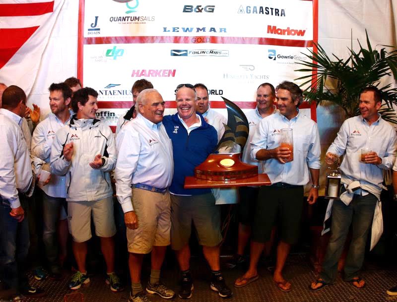 Hap Fauth and his crew of Belle Mente on stage as the overall Quantum Boat of the Week - one of many winners among the 130 entries from 16 countries attending Quantum Key West Race Week in 2016 - photo Max Ranchi