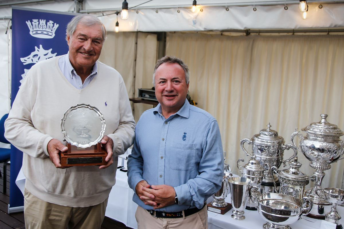Richard Matthews presented with the Dennis Doyle Memorial Salver by RORC Commodore James Neville © Paul Wyeth/RORC